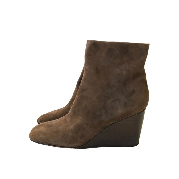 Vince Andy Suede Wedge Ankle Booties Boots Womens 37 7 Brown Square Toe Side Zip - Picture 4 of 9